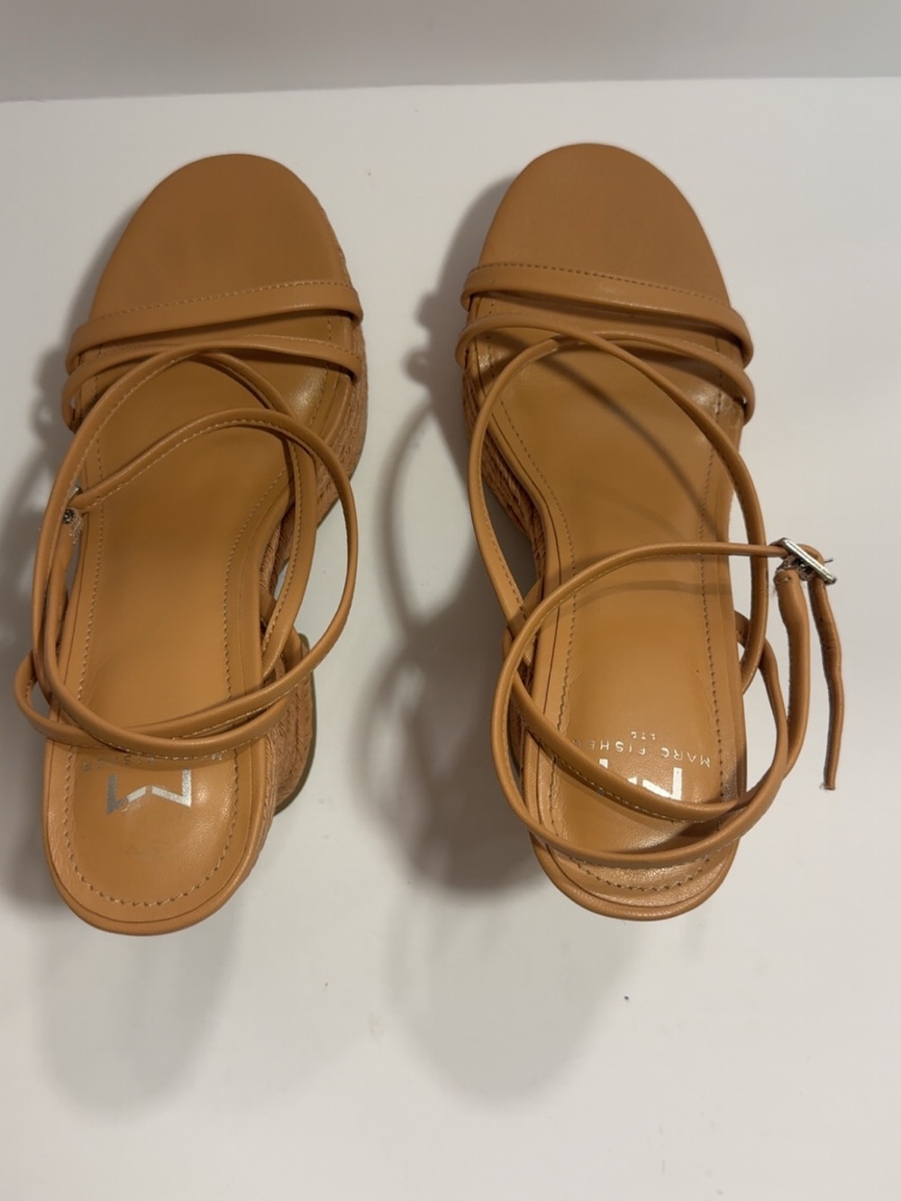 Marc Fisher LTD Womens 8.5 Tan Espadrille Wedge Sandals Strappy Ankle Strap